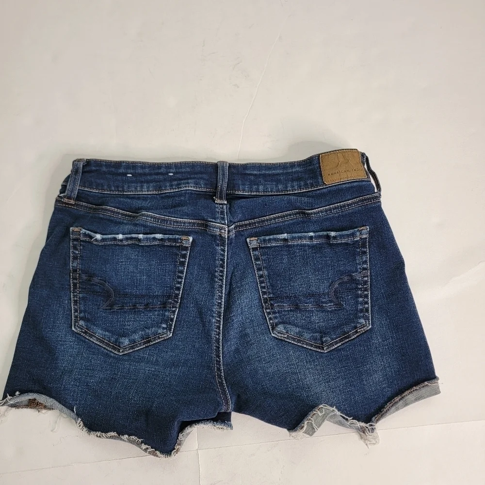 American Eagle Denim Shorts Sz 8 Shortie Dark Wash Super Stretch